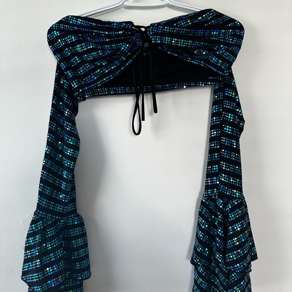 Black and Blue Shiny Off-Shoulder Top